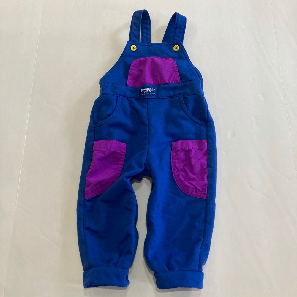 Vintage 90s OshKosh Toddler 24 Months Soft Overalls Blue & Purple Color Block